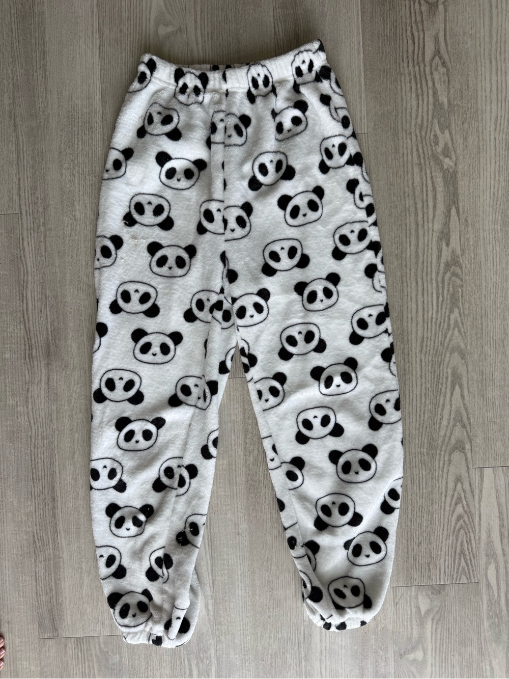 Cozy Panda Print Fleece Joggers - Black & White